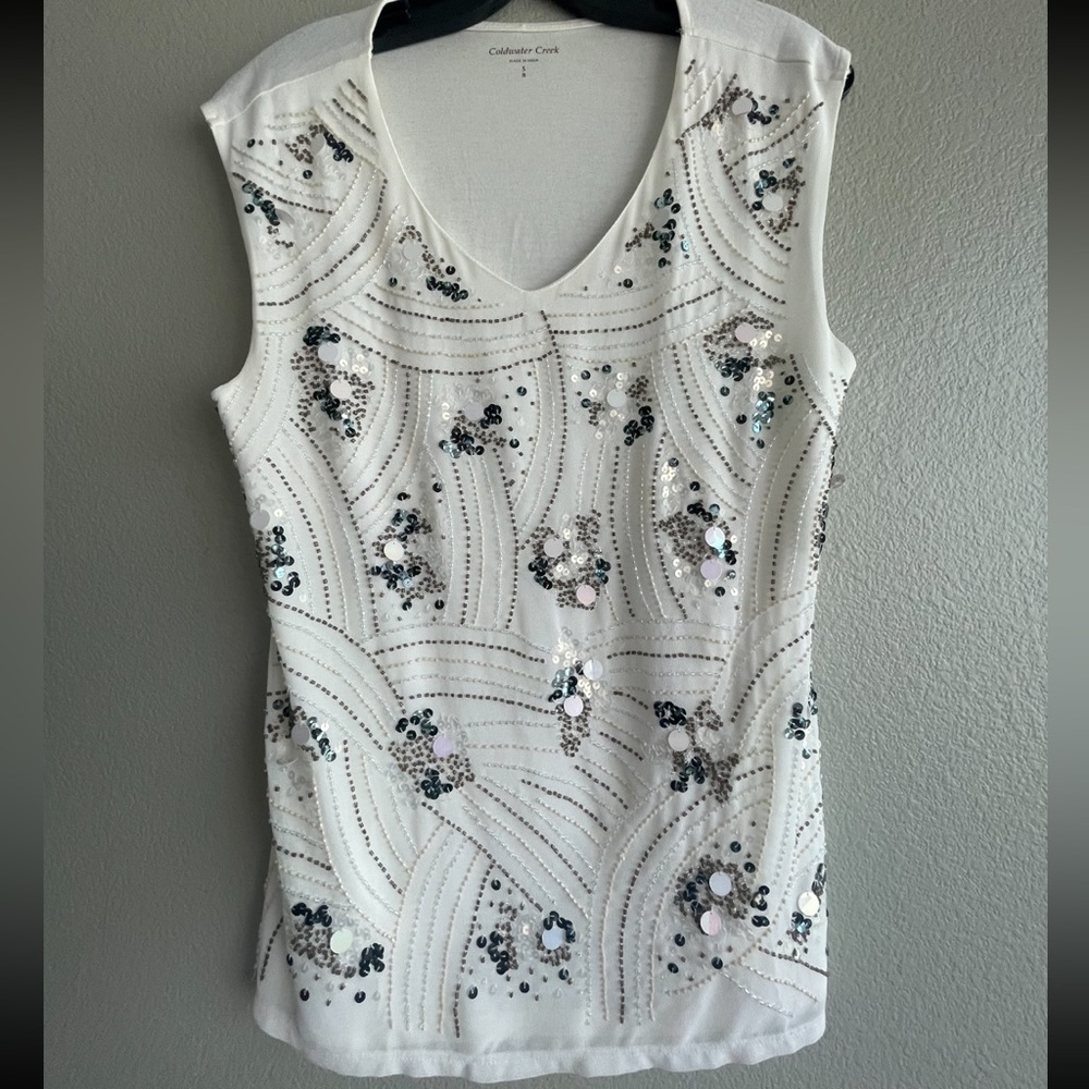 Coldwater Creek Sequins Top V- Neck Size Small
